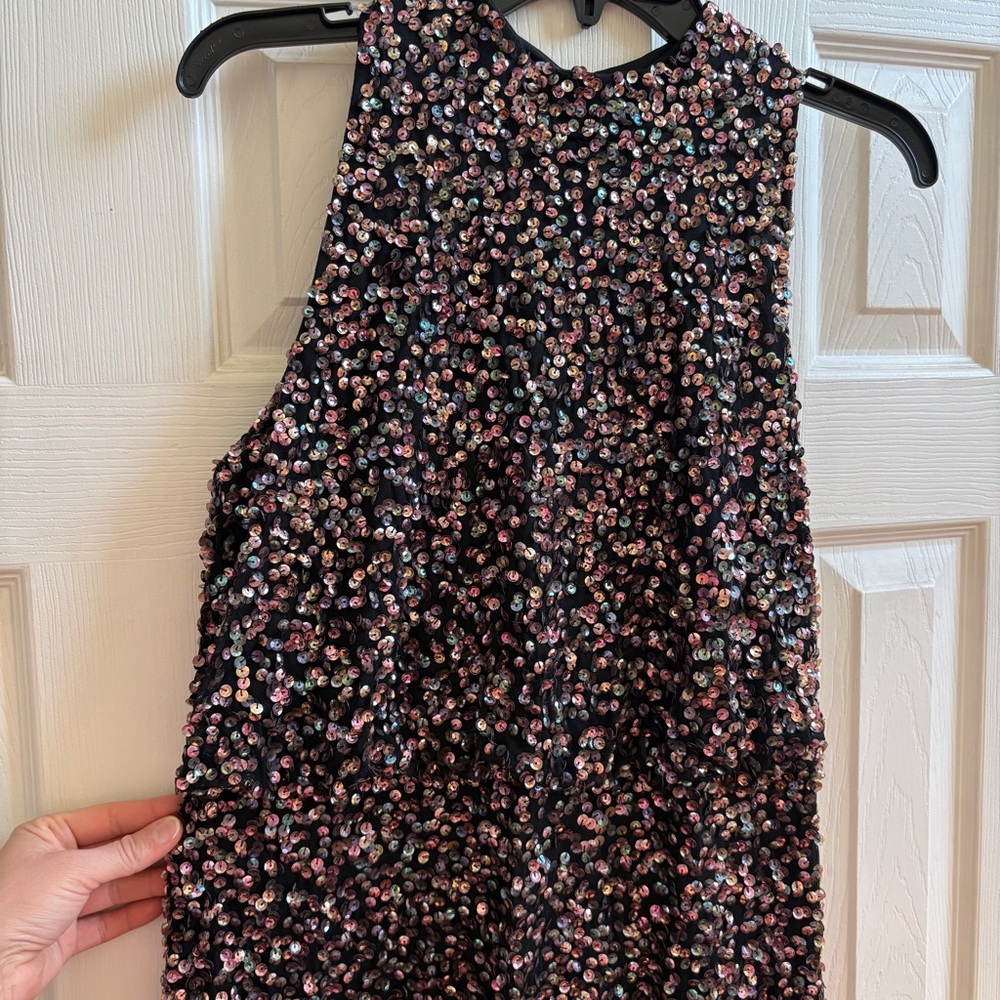 NWT Adrianna Papell Black sequin beaded halter blouson gown size 10. - Picture 4 of 8